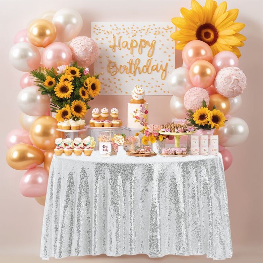 1pc Round Tablecloth Sequin Table Covers for Parties 47x47inch Silver